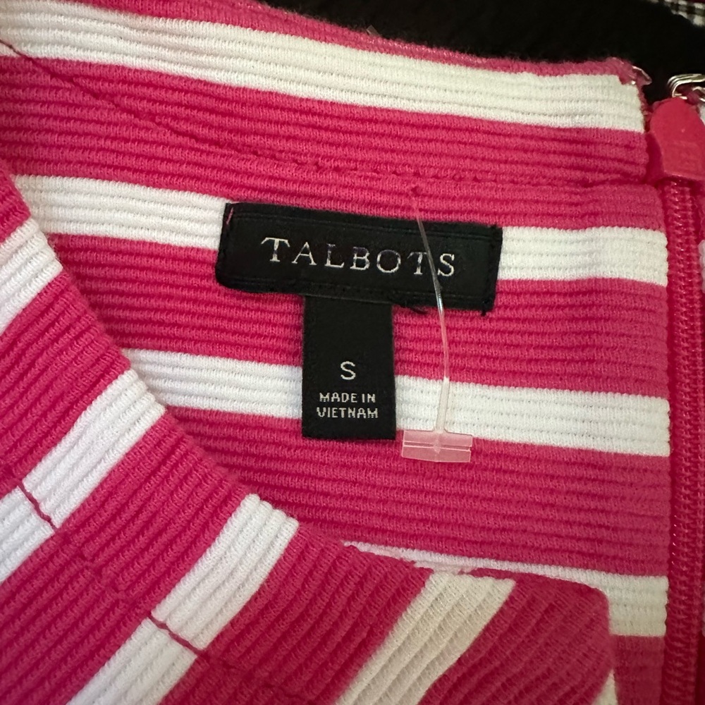 Talbots Barbie pink and white chevron striped midi dress small - Picture 3 of 4